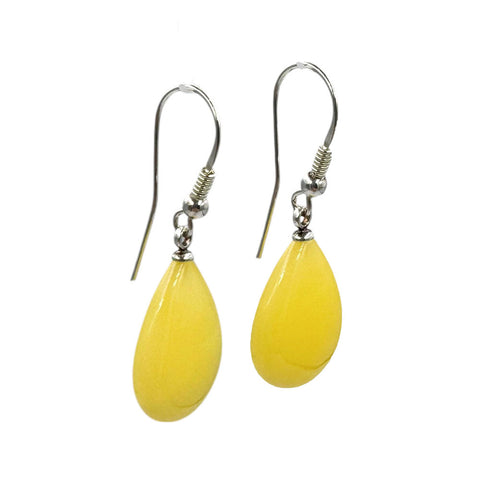 Milky Amber Drop Dangle Earrings Sterling Silver