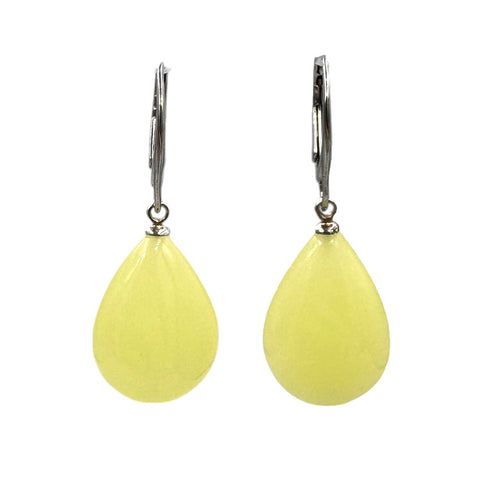 Milky Amber Drop Dangle Earrings Sterling Silver