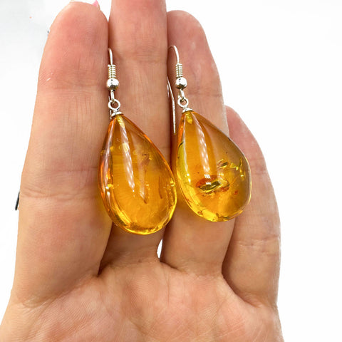 Lemon Amber Drop Dangle Earrings Sterling Silver
