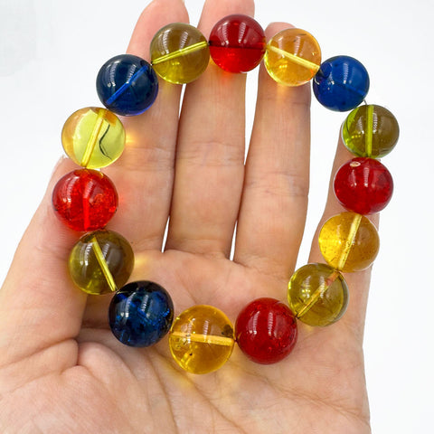 Multi-Color Amber Round Beads Stretch Bracelet