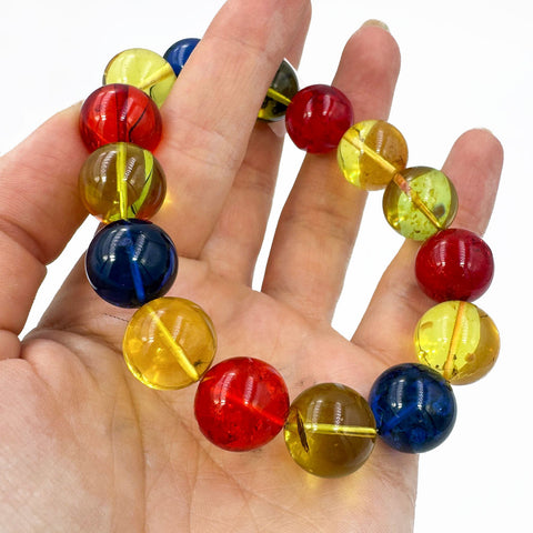Multi-Color Amber Round Beads Stretch Bracelet