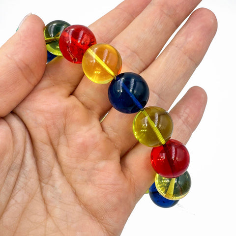 Multi-Color Amber Round Beads Stretch Bracelet