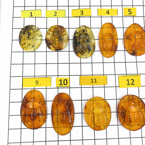 Cognac Amber Carved Bee Cabochons