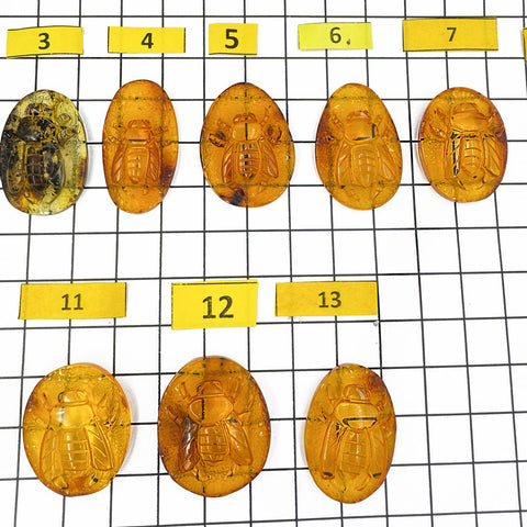 Cognac Amber Carved Bee Cabochons