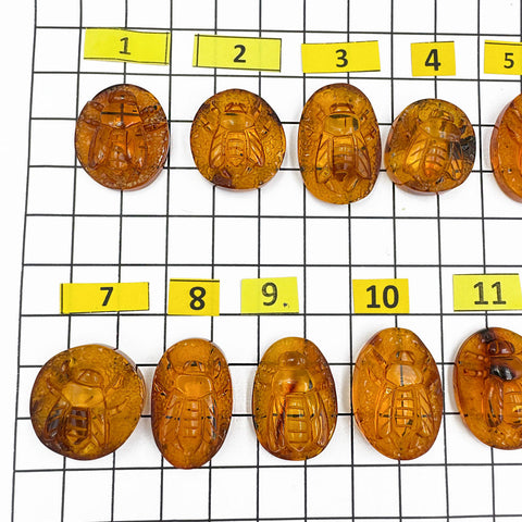 Cognac Amber Carved Bee Cabochons