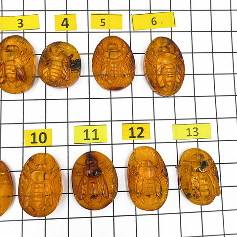 Cognac Amber Carved Bee Cabochons
