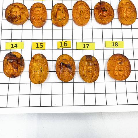 Cognac Amber Carved Bee Cabochons