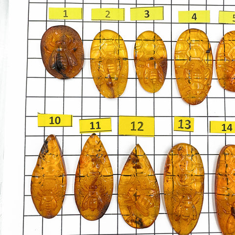Cognac Amber Carved Bee On Honeycomb Cognac Cabochon