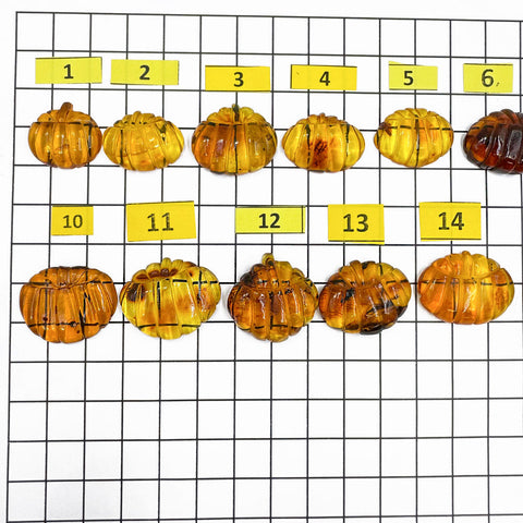 Cognac Amber Carved Pumpkin Cabochons