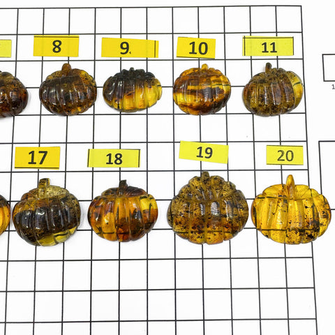 Fossil Amber Carved Pumpkin Cabochons
