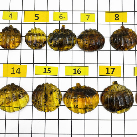 Fossil Amber Carved Pumpkin Cabochons