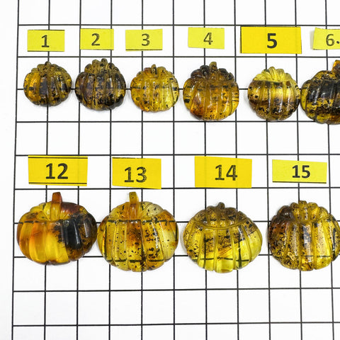 Fossil Amber Carved Pumpkin Cabochons