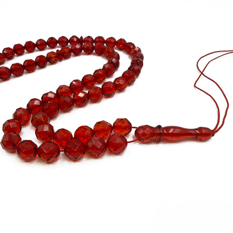 Red Amber Feceted Round Shape Beads 8.5 mm Islamic Prayer Beads