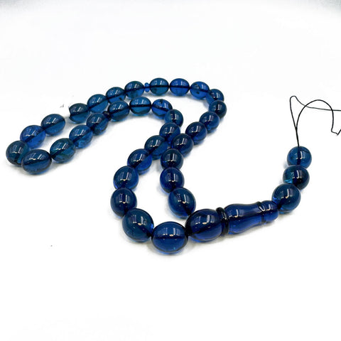 Blue Amber Olive Shape 12 mm Islamic Prayer Beads