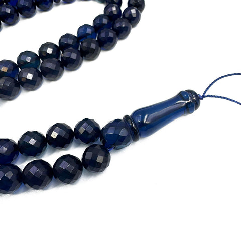 Blue Amber Feceted Round Shape Beads 10 mm Islamic Prayer Beads