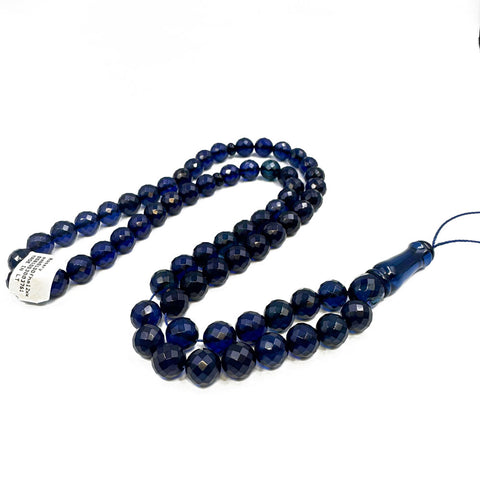 Blue Amber Feceted Round Shape Beads 10 mm Islamic Prayer Beads