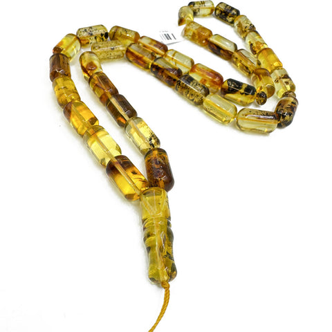 Transparent With Fossil Amber Barrel 10 mm Islamic Prayer Beads