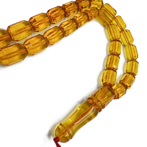 Transparent Amber Faceted Barrel Shape 7.5 mm Islamic Prayer Beads