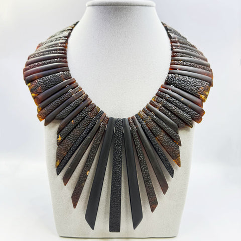 Cognac Amber Crystal Beads Necklace Sterling Silver
