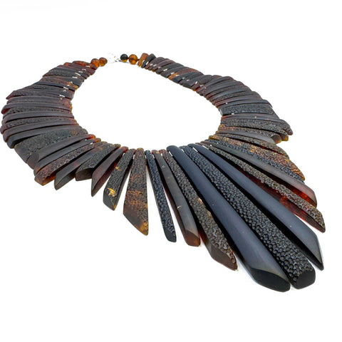 Cognac Amber Crystal Beads Necklace Sterling Silver