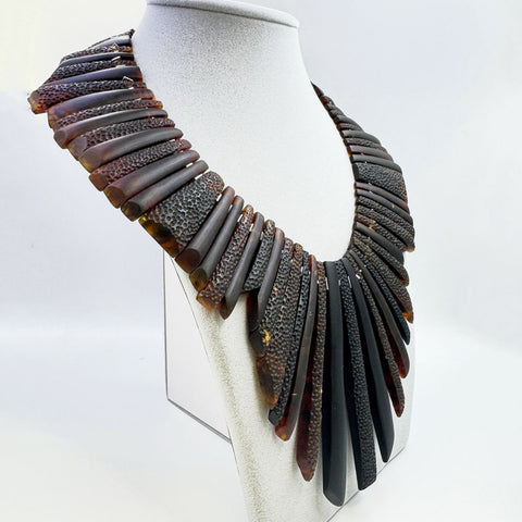 Cognac Amber Crystal Beads Necklace Sterling Silver
