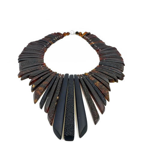 Cognac Amber Crystal Beads Necklace Sterling Silver