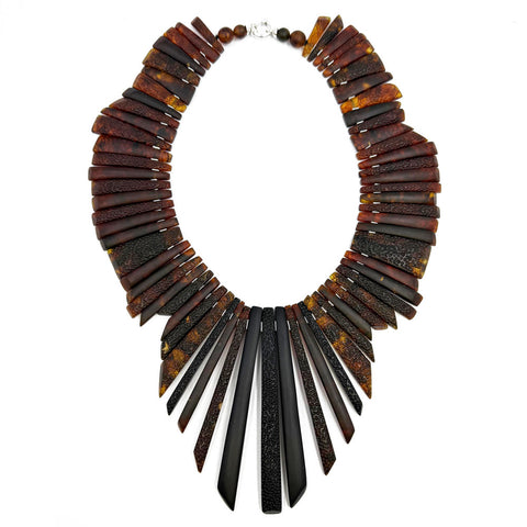 Cognac Amber Crystal Beads Necklace Sterling Silver