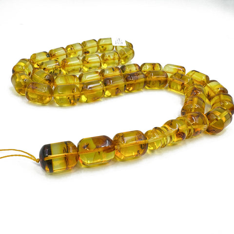 Natural Amber Barrel Shape 13.5 mm Islamic Prayer Beads With Insects