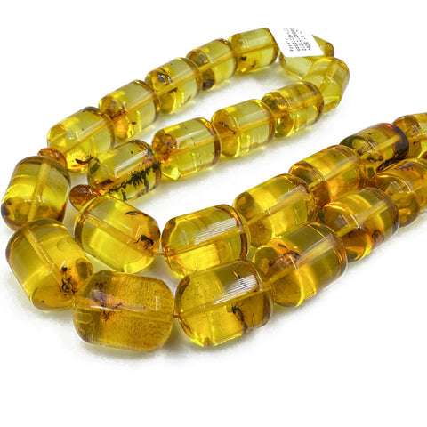 Natural Amber Barrel Shape 13.5 mm Islamic Prayer Beads With Insects