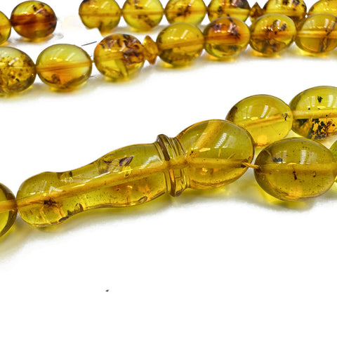 Natural Amber Olive Shape 13x10 mm mm Islamic Prayer Beads With Insects