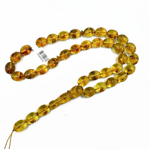 Natural Amber Olive Shape 13x10 mm mm Islamic Prayer Beads With Insects