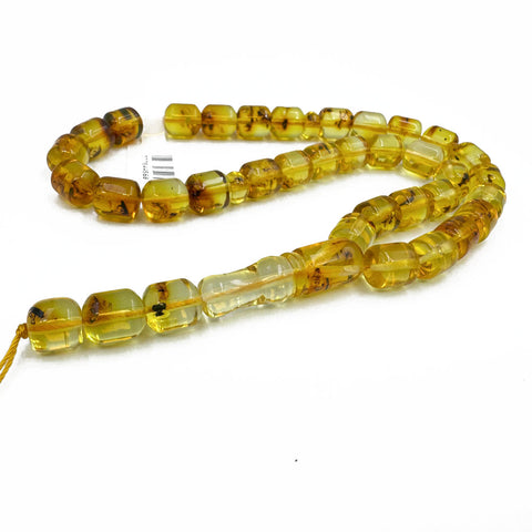 Natural Amber Barrel Shape 8 mm Islamic Prayer Beads With Insects