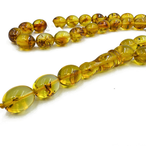 Natural Amber Olive Shape 13x10 mm mm Islamic Prayer Beads With Insects