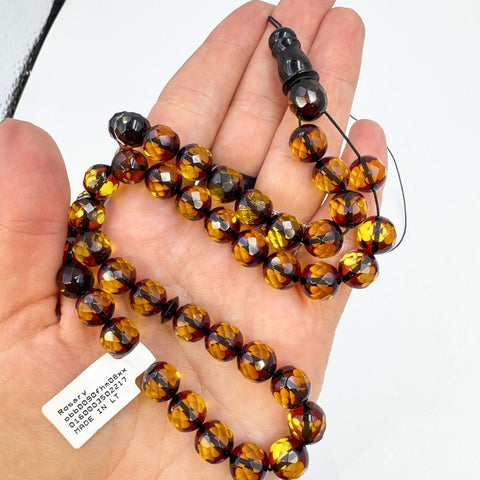 Two Toned Amber Faceted Round Shape 9 mm Islamic Prayer Beads