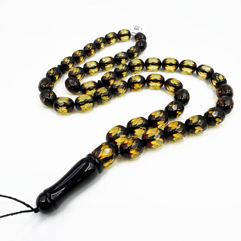 Two Toned Amber Faceted Olive Shape 9x11.5 mm Islamic Prayer Beads