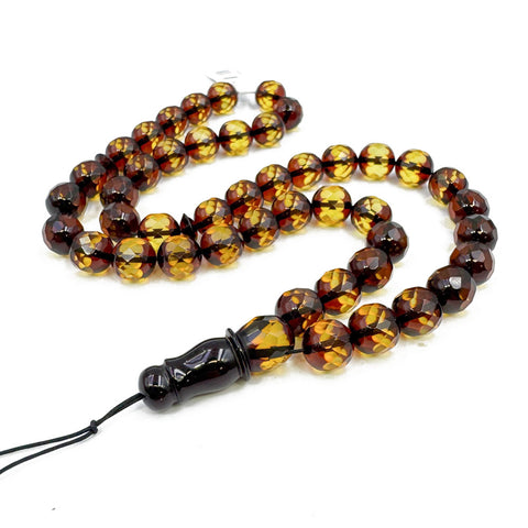 Two Toned Amber Faceted Round Shape 9 mm Islamic Prayer Beads
