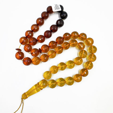 Gradient Amber Faceted Round Shape 13 mm Islamic Prayer Beads
