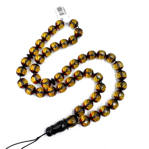 Two Toned Amber Faceted Round Shape 9 mm Islamic Prayer Beads