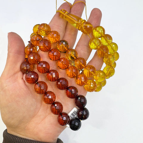 Gradient Amber Faceted Round Shape 13 mm Islamic Prayer Beads