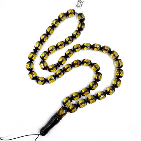 Two Toned Amber Faceted Olive Shape 9x11.5 mm Islamic Prayer Beads
