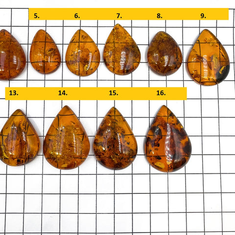 Cognac Amber Drop Shape Cabochons