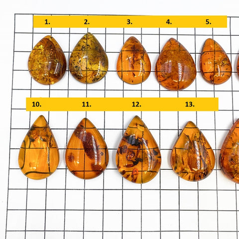 Cognac Amber Drop Shape Cabochons