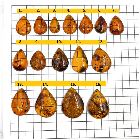 Cognac Amber Drop Shape Cabochons