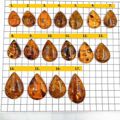 Cognac Amber Drop Shape Cabochons