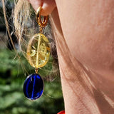 Multi-Color Amber Nugget Dangle Earrings 14k Gold Plated