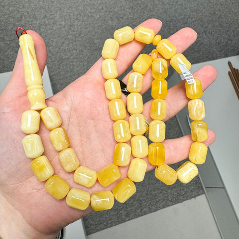 Yellow With White Amber Barrel Shape 10.5 mm Islamic Prayer