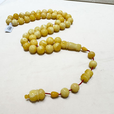 Yellow With White Amber Round Shape 13.5 mm Islamic Prayer Beads