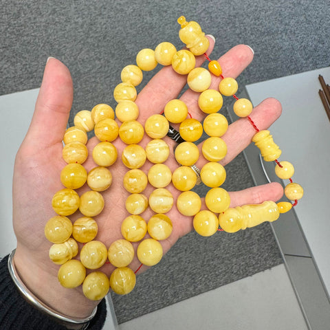 Yellow With White Amber Round Shape 13.5 mm Islamic Prayer Beads