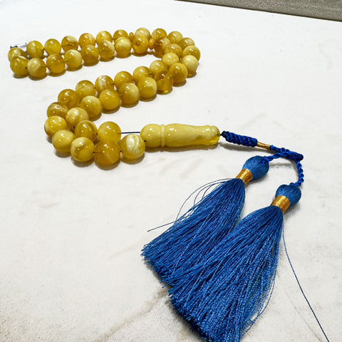 Yellow With White Amber Round Shape 6 mm Islamic Prayer Beads