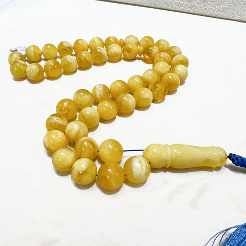 Yellow With White Amber Round Shape 6 mm Islamic Prayer Beads